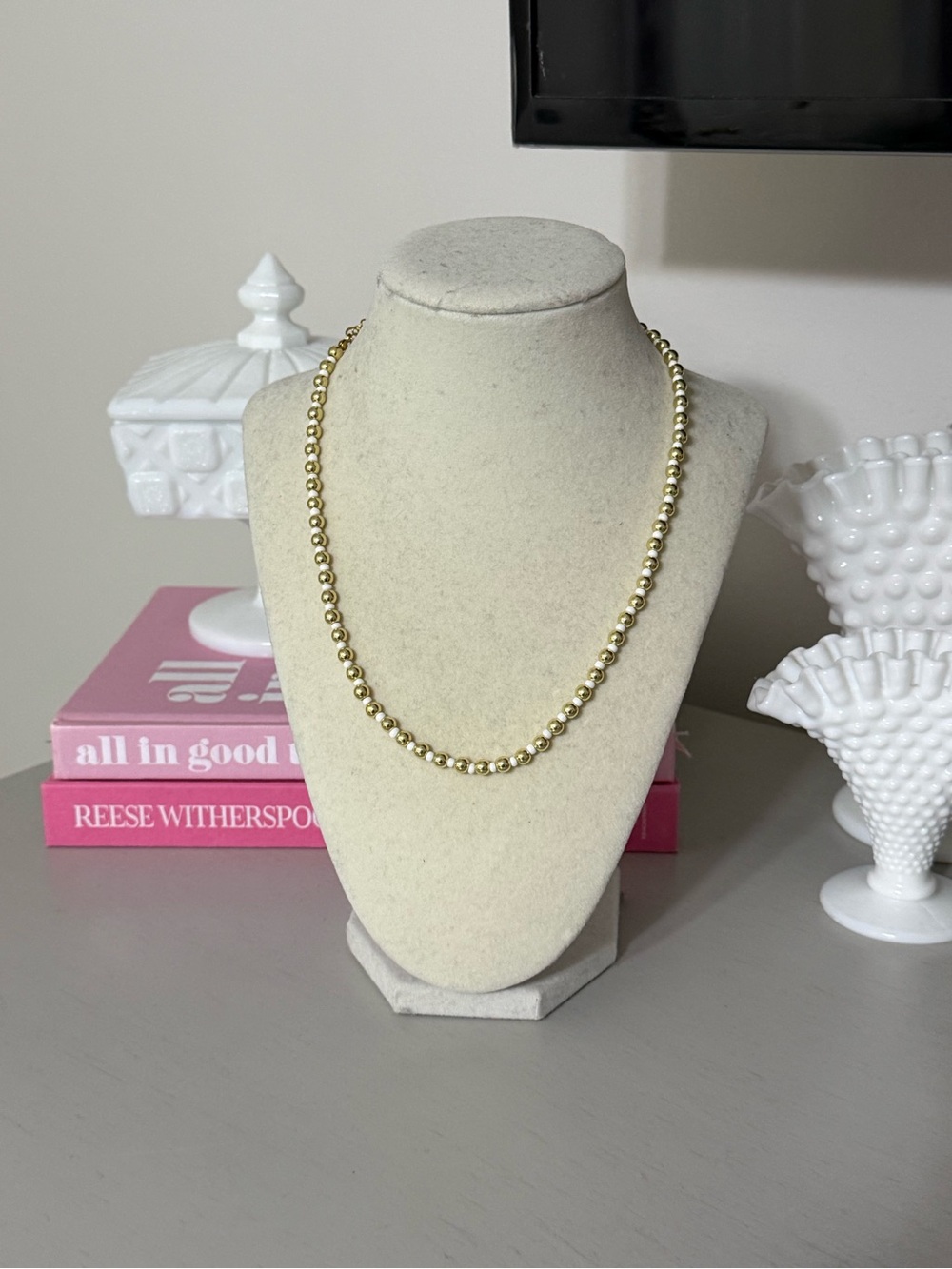 Allie + Bess Gold and White Necklace